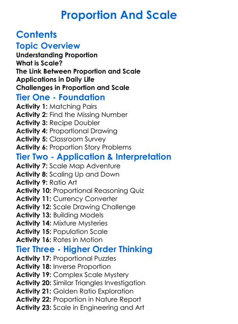 Proportion And Scale Worksheet Activity Booklet