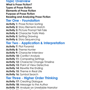 Prose Fiction Worksheet Activity Booklet