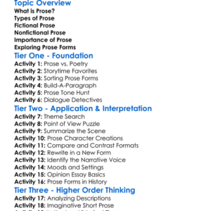Prose Forms Worksheet Activity Booklet