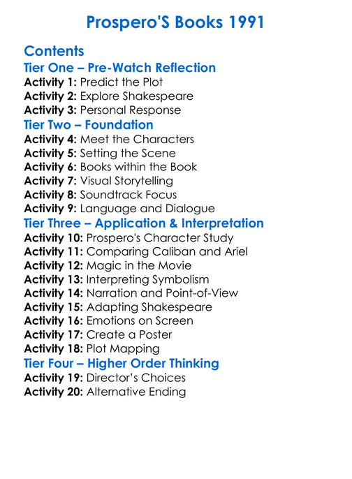 Prosperos Books 1991 Worksheet Activity Booklet