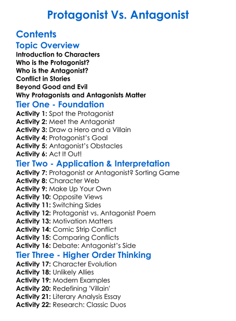Protagonist Vs Antagonist Worksheet Activity Booklet