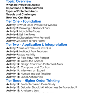 Protected Areas And National Parks Worksheet Activity Booklet