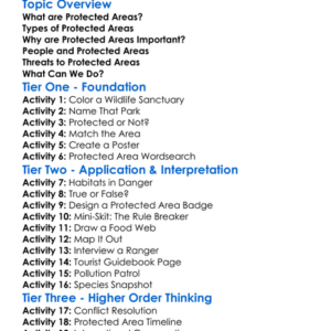 Protected Areas Worksheet Activity Booklet