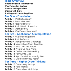 Protecting Personal Information Worksheet Activity Booklet