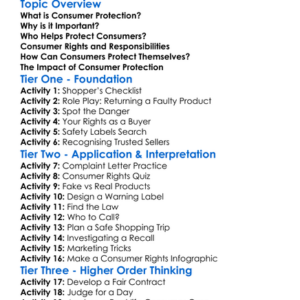 Protection Of Consumers Worksheet Activity Booklet