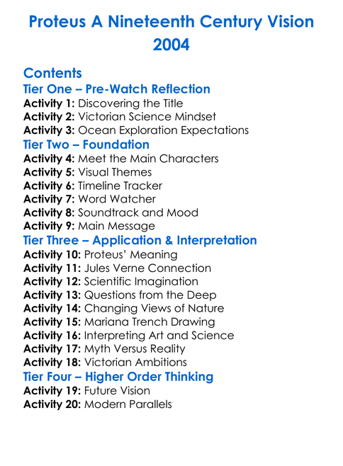 Proteus A Nineteenth Century Vision 2004 Worksheet Activity Booklet