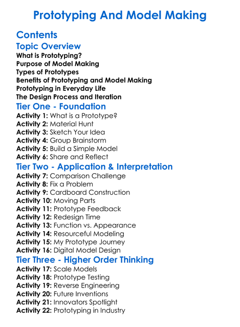 Prototyping And Model Making Worksheet Activity Booklet