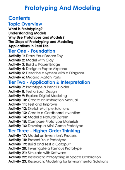 Prototyping And Modeling Worksheet Activity Booklet
