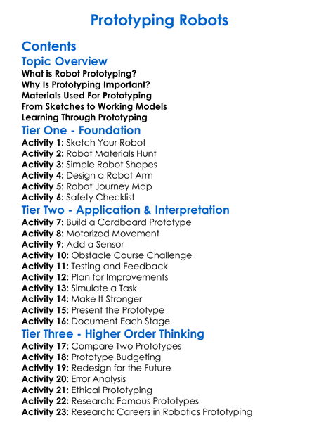 Prototyping Robots Worksheet Activity Booklet