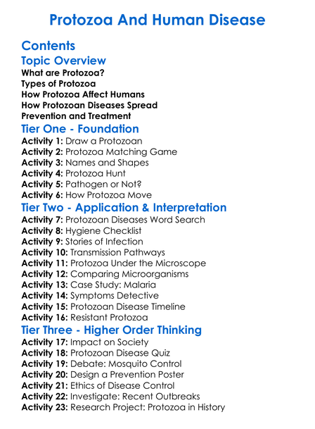 Protozoa And Human Disease Worksheet Activity Booklet