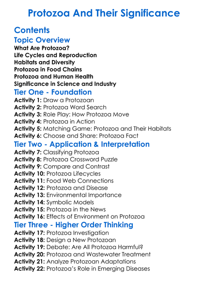 Protozoa And Their Significance Worksheet Activity Booklet