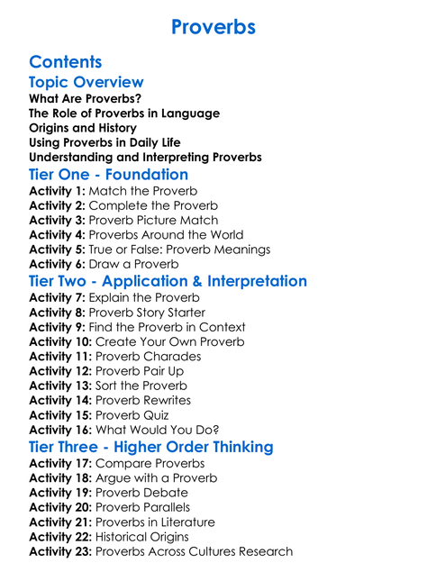 Proverbs Worksheet Activity Booklet