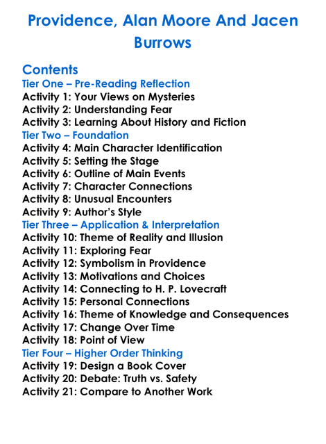 Providence Alan Moore And Jacen Burrows Worksheet Activity Booklet