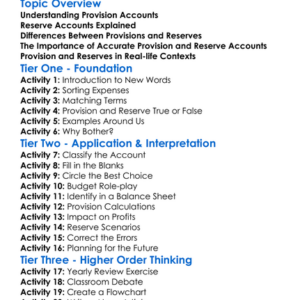 Provision And Reserve Accounts Worksheet Activity Booklet
