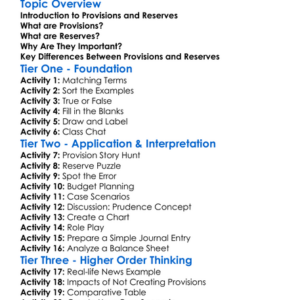 Provision And Reserves Worksheet Activity Booklet