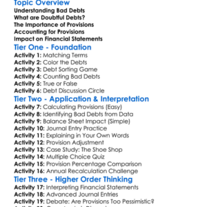 Provision For Bad And Doubtful Debts Worksheet Activity Booklet