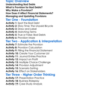 Provision For Bad Debts Worksheet Activity Booklet
