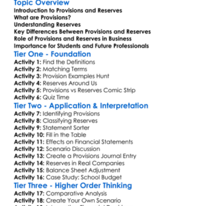 Provisions And Reserves Worksheet Activity Booklet
