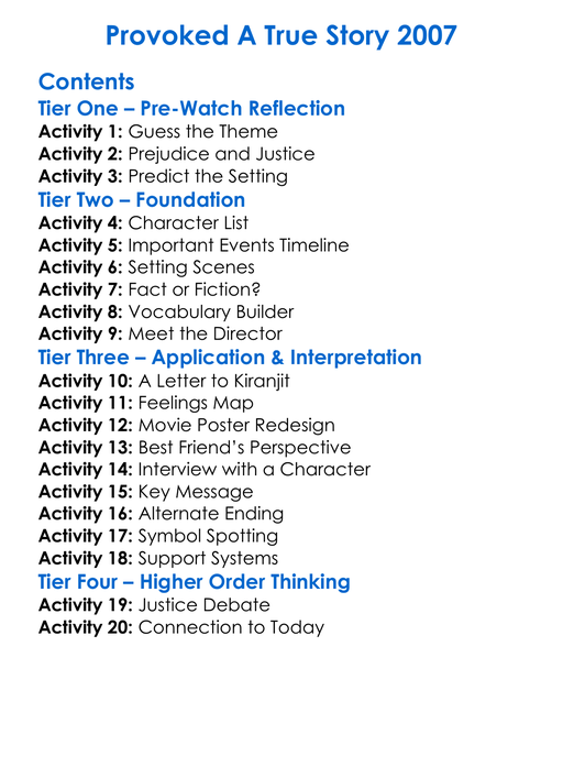 Provoked A True Story 2007 Worksheet Activity Booklet