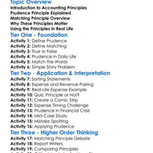 Prudence And Matching Principles Worksheet Activity Booklet