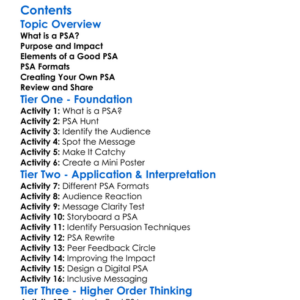 Psa Public Service Announcement Development Worksheet Activity Booklet