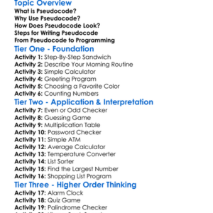 Pseudocode Worksheet Activity Booklet