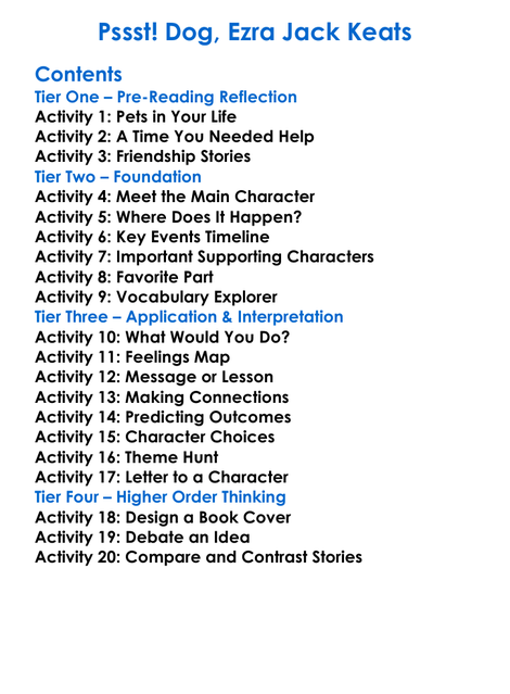 Pssst Dog Ezra Jack Keats Worksheet Activity Booklet