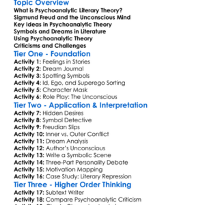 Psychoanalytic Literary Theory Worksheet Activity Booklet
