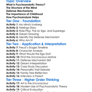 Psychoanalytic Theory Worksheet Activity Booklet