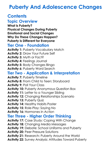 Puberty And Adolescence Changes Worksheet Activity Booklet
