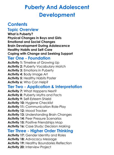 Puberty And Adolescent Development Worksheet Activity Booklet