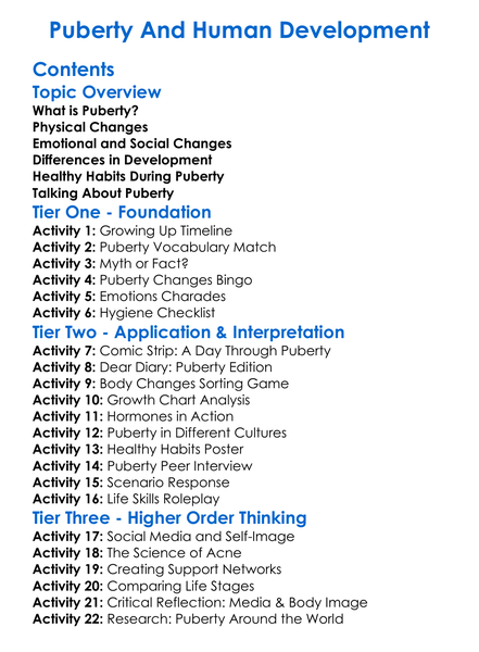 Puberty And Human Development Worksheet Activity Booklet