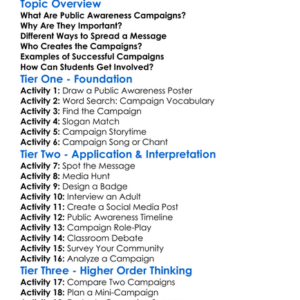 Public Awareness Campaigns Worksheet Activity Booklet