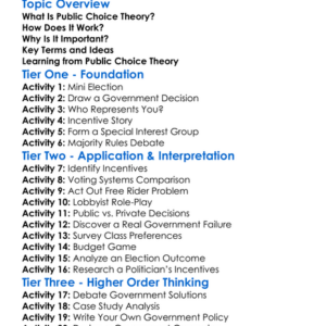 Public Choice Theory Worksheet Activity Booklet