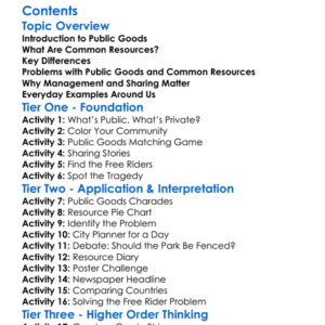 Public Goods And Common Resources Worksheet Activity Booklet