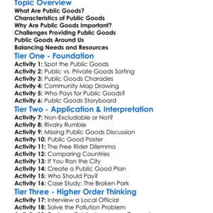 Public Goods Worksheet Activity Booklet