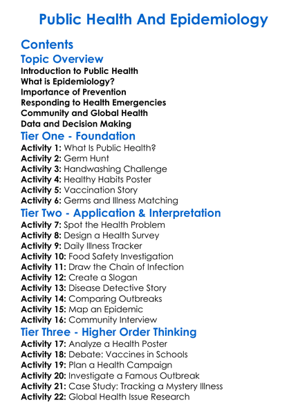 Public Health And Epidemiology Worksheet Activity Booklet