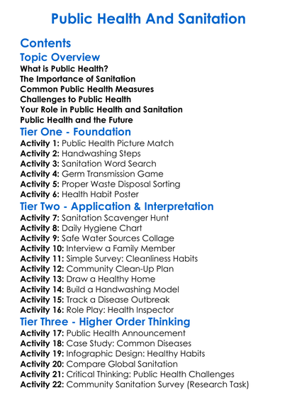 Public Health And Sanitation Worksheet Activity Booklet