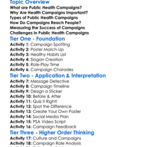 Public Health Campaigns Worksheet Activity Booklet