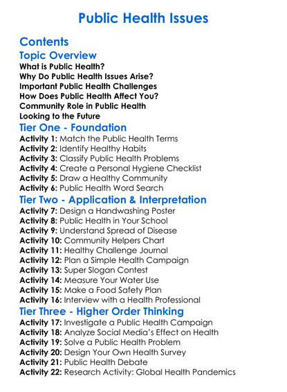 Public Health Issues Worksheet Activity Booklet