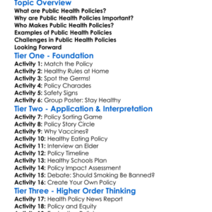Public Health Policies Worksheet Activity Booklet