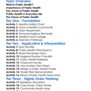Public Health Worksheet Activity Booklet