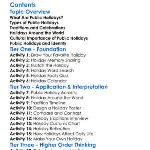 Public Holidays And Their Cultural Significance Worksheet Activity Booklet