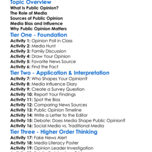 Public Opinion And Media Worksheet Activity Booklet