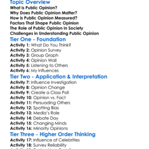 Public Opinion Worksheet Activity Booklet