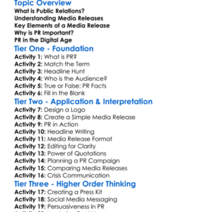 Public Relations And Media Releases Worksheet Activity Booklet