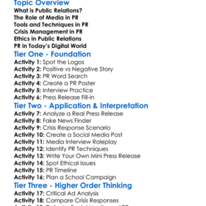 Public Relations In Media Worksheet Activity Booklet