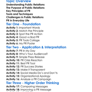 Public Relations Principles Worksheet Activity Booklet