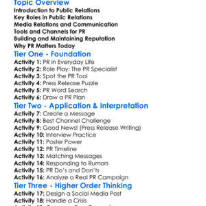 Public Relations Worksheet Activity Booklet