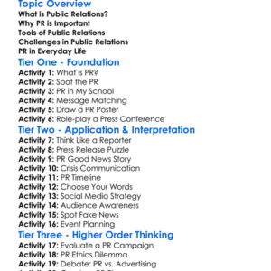 Public Relations Worksheet Activity Booklet